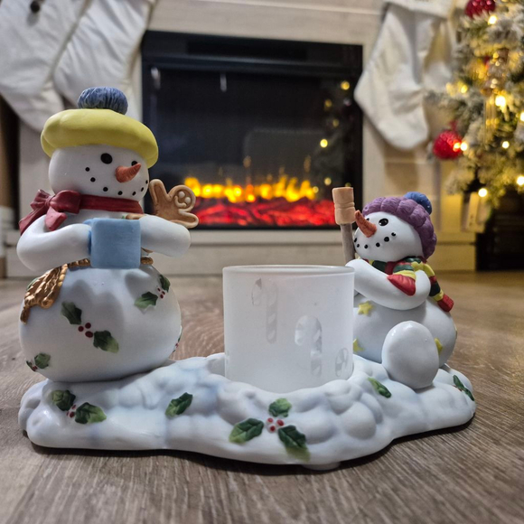Partylite Snowbell Kids Votive Candle Holder P7869 Snowmen Having Smores & Cocoa - Picture 1 of 13